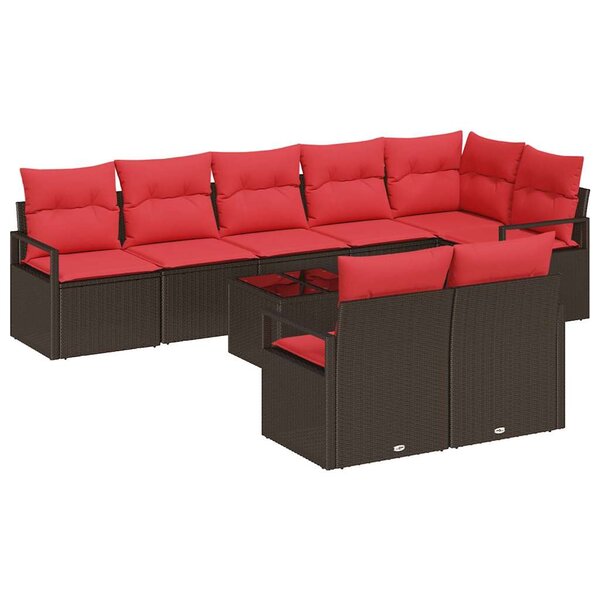 vidaXL Ensemble de canapé de jardin avec coussin 9 Pièces Marron et rouge