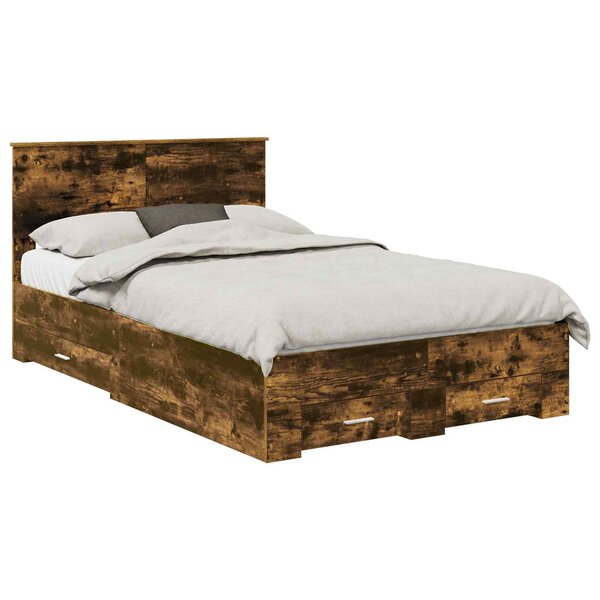 vidaXL Cadre de lit Chêne fumé 135 x 190 cm Bois d'ingénierie