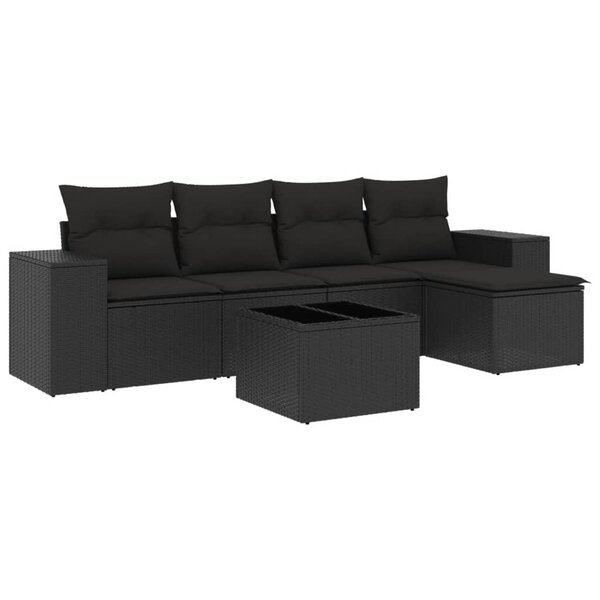 vidaXL Salon de jardin 6 Pièces avec coussins noir résine tressée