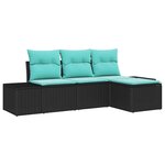 vidaXL Ensemble de canapé de jardin 4 Pièces Noir et turquoise polyrotin