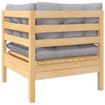 vidaXL Salon de jardin 3 Pièces avec coussins gris Bois de pin massif