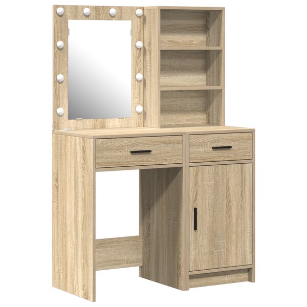 Set de coiffeuse 2 pièces avec LED en chêne sonoma en bois d'ingénierie