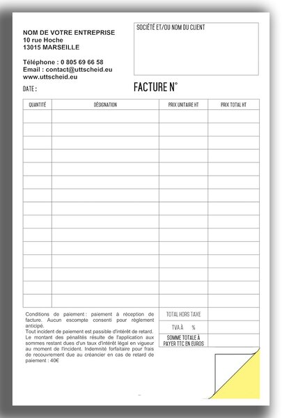 Bloc de Factures - Commandes - Devis à feuilles autocopiantes personnalisées - Lot de 50 feuilles UTTSCHEID X 1