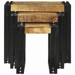 vidaXL Table Gigogne 3 Pièces Marron et noir Bois de manguier brut massif