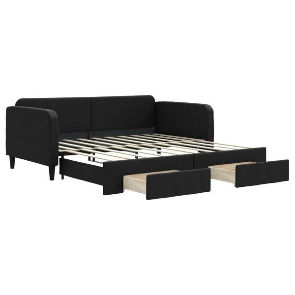 vidaXL Lit de jour avec gigogne et tiroirs noir 90x190 cm tissu