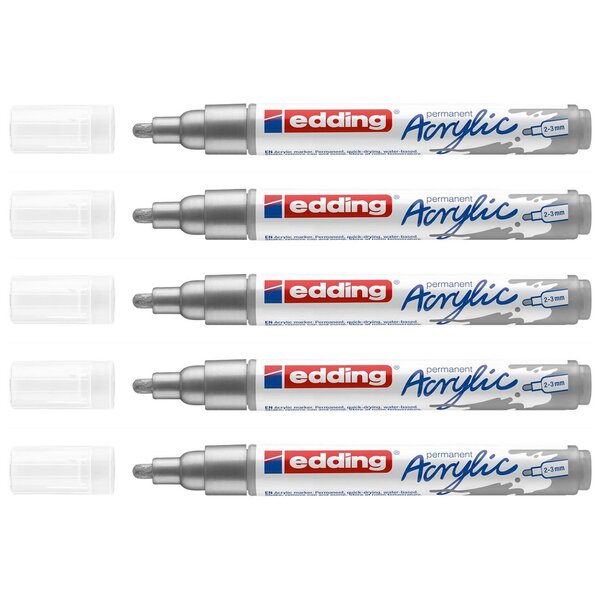 Marqueur Acrylique 5100 Argent Pointe Moyenne 2-3 mm x 5 EDDING