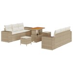 Ensemble de 9 pièces de canapés de jardin avec coussins beige en poly rotin