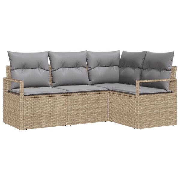 Ensemble Canapé de Jardin 4 Pièces avec Coussins Beige Poly Rattan