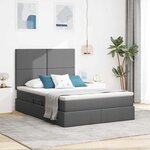 vidaXL Lit de rangement LED avec matelas Gris foncé 140 x 190 cm Tissu
