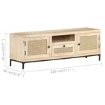 vidaXL Meuble TV 120x30x40 cm Bois de manguier et canne naturelle