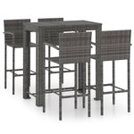 vidaXL Ensemble de bar d'extérieur 5 Pièces accoudoir Résine tressée Gris
