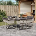 vidaXL Ensemble à manger de jardin et coussins 9 Pièces gris clair rotin