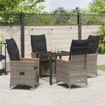 vidaXL Ensemble de Dîner de Jardin de 5 Pièces avec Coussins Gris en Rattan Poly