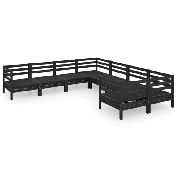 Salon de jardin meuble d'extérieur ensemble de mobilier 8 pièces bois de pin massif noir 02_0017848