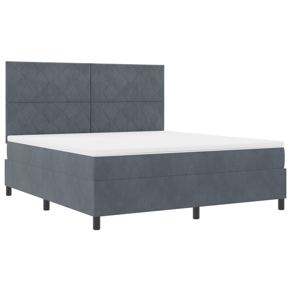 Lit à sommier box avec matelas & LED gris foncé 180x200 cm en velours
