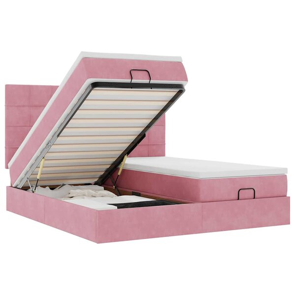 vidaXL Cadre de lit ottoman avec matelas rose 180x200 cm velours
