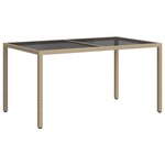vidaXL Table de jardin 150x90x75 cm Verre trempé/résine tressée Beige