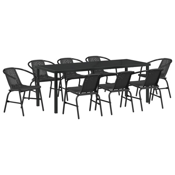 vidaXL Ensemble de jardin de 9 pièces Noir Poly Rattan