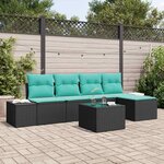 vidaXL Ensemble de canapé de jardin avec coussin 6 Pièces Noir polyrotin