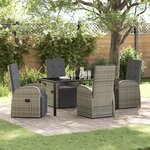 vidaXL Ensemble de salle à manger de jardin de 5 pièces avec coussins gris en rattan poly