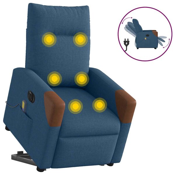 vidaXL Fauteuil inclinable de massage électrique bleu tissu