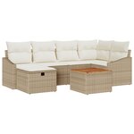 vidaXL Ensemble de canapés de jardin de 7 pièces avec coussins beige en poly rattan
