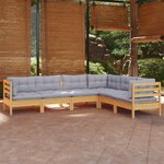 vidaXL Salon de jardin 6 Pièces avec coussins gris Bois de pin massif