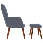 vidaXL Chaise de relaxation avec tabouret Gris foncé Velours