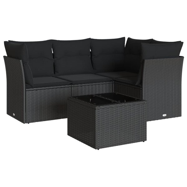 vidaXL Salon de jardin 5 Pièces avec coussins noir résine tressée