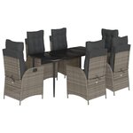 vidaXL Ensemble à manger de jardin et coussins 7 Pièces gris rotin