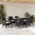 vidaXL Ensemble de salle à manger de jardin 7 pièces avec des coussins en poly rattan noir