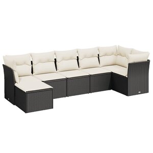 vidaXL Salon de jardin 7 Pièces avec coussins noir résine tressée