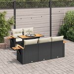 vidaXL Salon de jardin 6 Pièces avec coussins noir résine tressée acacia
