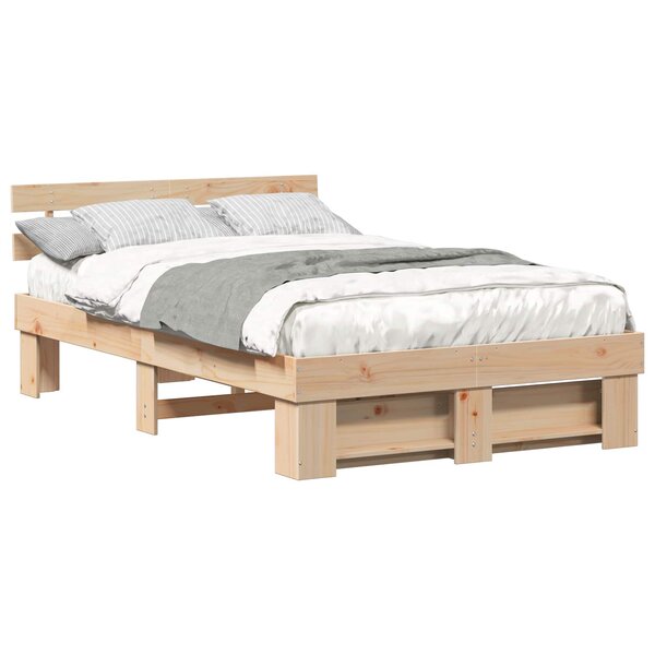 vidaXL Cadre de lit avec tête de lit Marron 140 x 190 cm Pin massif