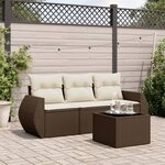 vidaXL Salon de jardin 4 Pièces avec coussins marron résine tressée