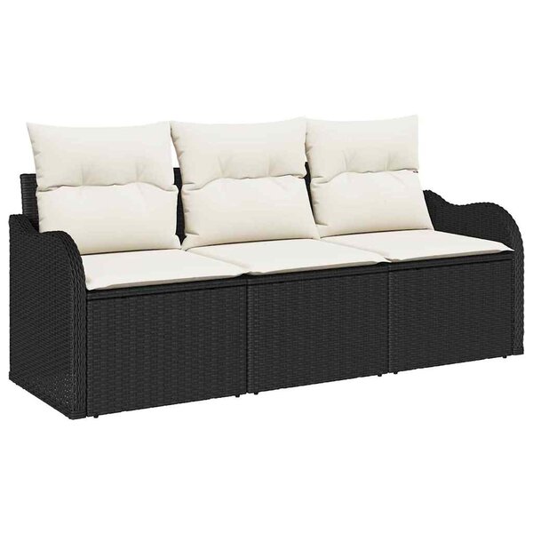 vidaXL Ensemble de canapé de jardin avec coussin 3 Pièces Noir Poly rotin