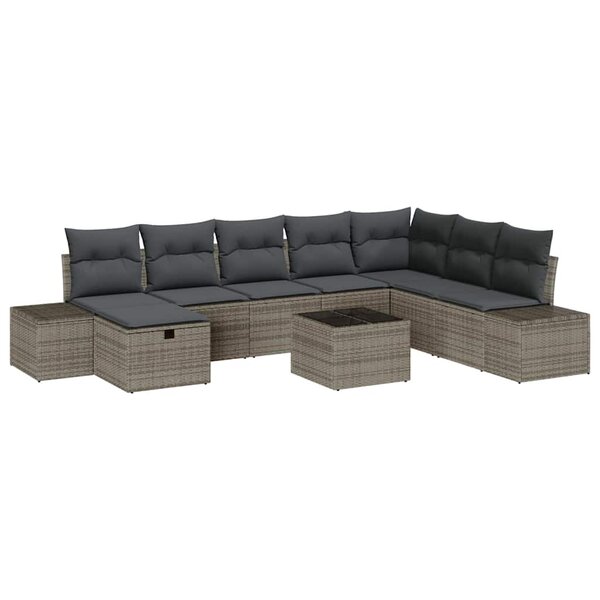 vidaXL Ensemble de canapé de jardin avec coussin 9 Pièces Gris Poly rotin