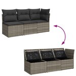 vidaXL Canapé de jardin avec coussins 3 places gris résine tressée