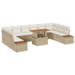vidaXL Ensemble de Dîner de Jardin 11 Pièces avec Coussins Beige Poly Rotin Acacia