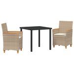 vidaXL Ensemble de salle à manger de jardin 3 pièces avec coussins en rattan poly beige