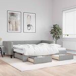 vidaXL Lit de jour avec gigogne et tiroirs gris clair 100x200 cm tissu