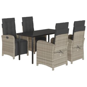 vidaXL Ensemble à manger de jardin et coussins 5 Pièces gris clair rotin