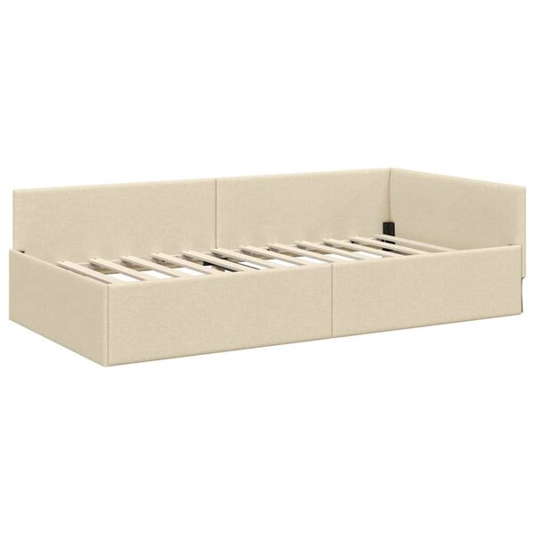 vidaXL Cadre de lit d'angle Crème 90 cm x 200 cm tissu