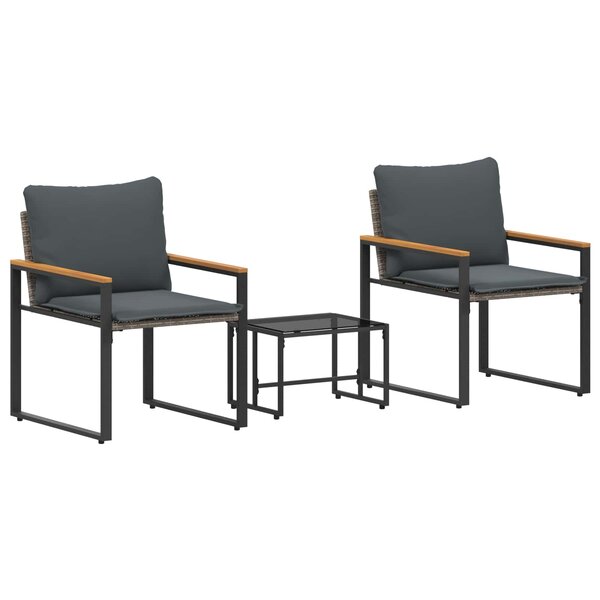 vidaXL Ensembles de meubles 3 Pièces Gris et Gris foncé Rotin