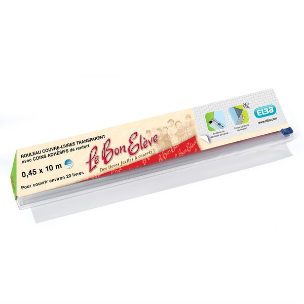 Film couvre-livres 'le bon élève' PVC 45 mm x 10 m Avec Coins Adhésif de Renfort ELBA