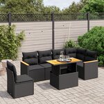 vidaXL Salon de jardin 7 Pièces avec coussins noir résine tressée