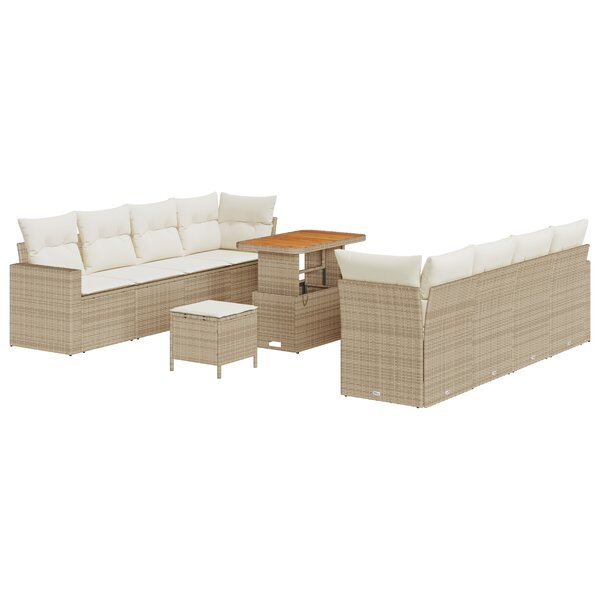 vidaXL Ensemble de Canapé de Jardin 11 Pièces avec Coussins Beige Rattan Synthétique Acacia