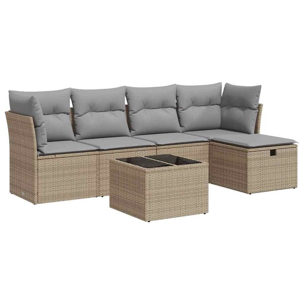 vidaXL Salon de jardin avec coussins 6 Pièces beige résine tressée
