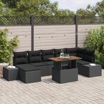 vidaXL Ensemble de salle à manger de jardin de 8 pièces avec coussins en poly rattan noir et acacia