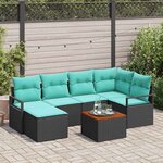vidaXL Ensemble de canapé de jardin avec coussin 7 Pièces Noir Poly rotin